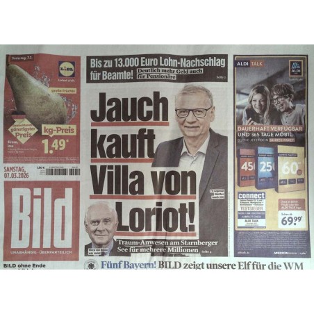 Bild Zeitung Samstag, 7 März 2026 - Jauch kauft Villa von Loriot!