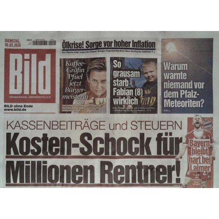 Bild Zeitung Dienstag, 10 März 2026 - Kosten-Schock