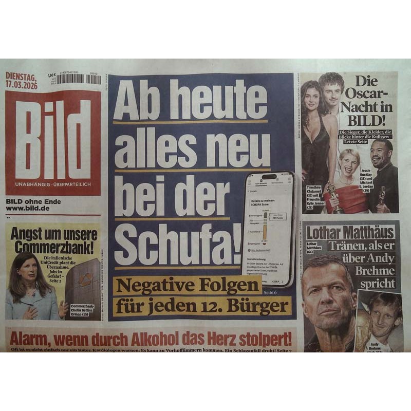 Bild Zeitung Dienstag, 17 März 2026 - Alles neu bei der Schufa!