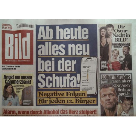 Bild Zeitung Dienstag, 17 März 2026 - Alles neu bei der Schufa!