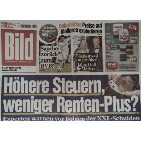 Bild Zeitung Donnerstag, 19 März 2026 - Höhere Steuern