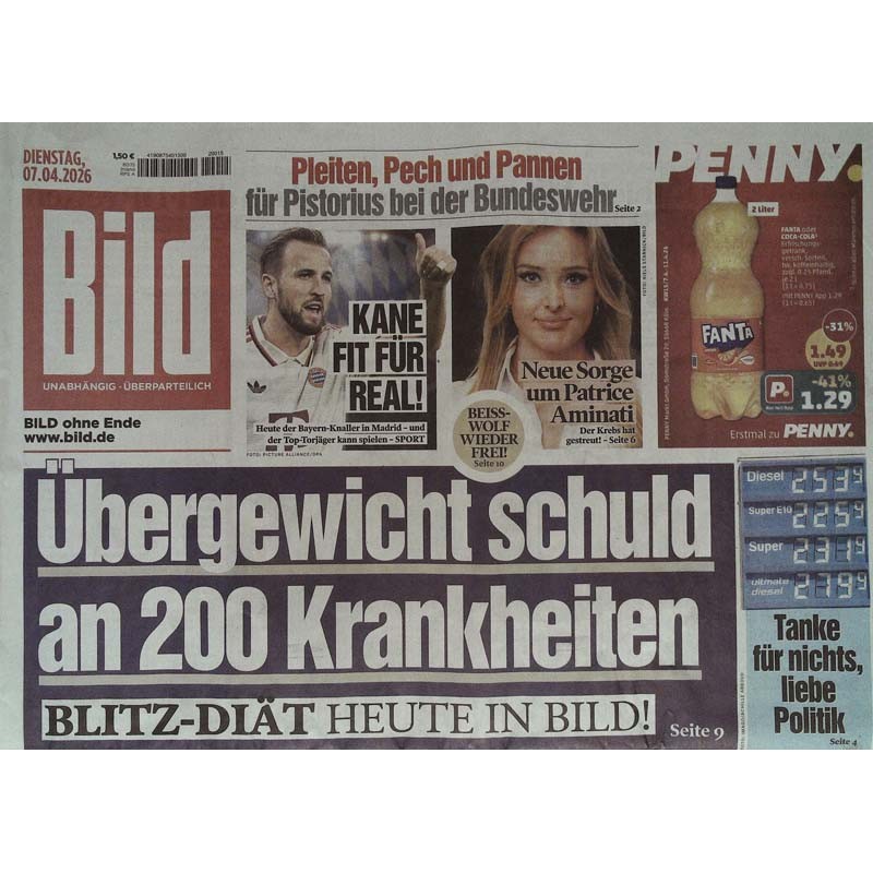 Bild Zeitung Dienstag, 7 April 2026 - Übergewicht schuld an 200...
