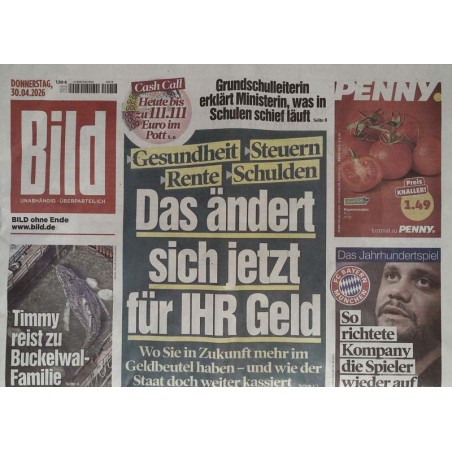 Bild Zeitung Donnerstag, 30 April 2026 - Geld, das ändert sich jetzt