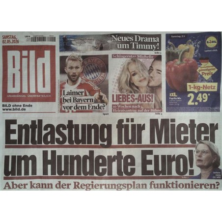 Bild Zeitung Samstag, 2 Mai 2026 - Entlastung für Mieter