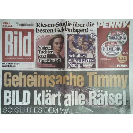 Bild Zeitung Montag, 4 Mai 2026 - Geheimsache Timmy