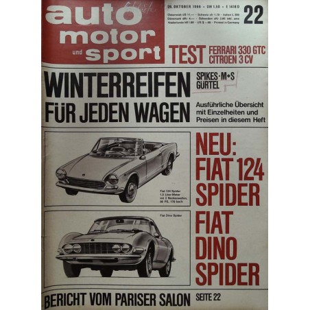 auto motor & sport Heft 22 / 29 Oktober 1966 - Neu FIAT Spider