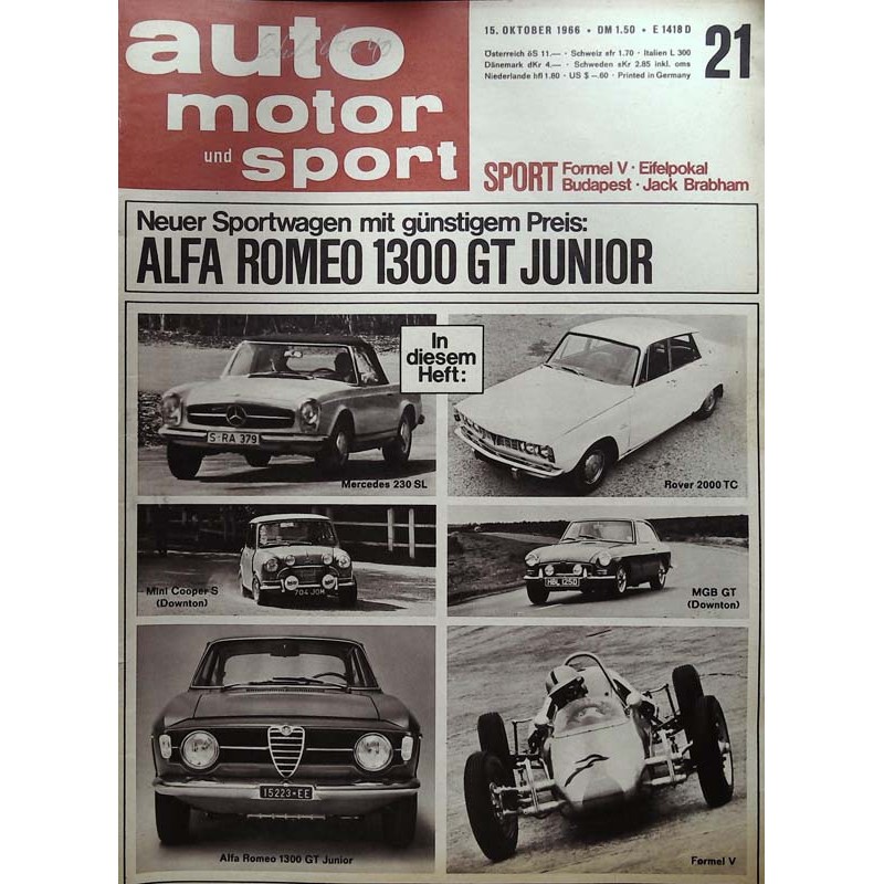 auto motor & sport Heft 21 / 15 Oktober 1966 - Alfa Romeo 1300 GT