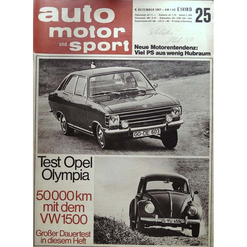 auto motor & sport Heft 25 / 9 Dez. 1967 - Opel Olympia