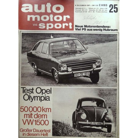 auto motor & sport Heft 25 / 9 Dez. 1967 - Opel Olympia