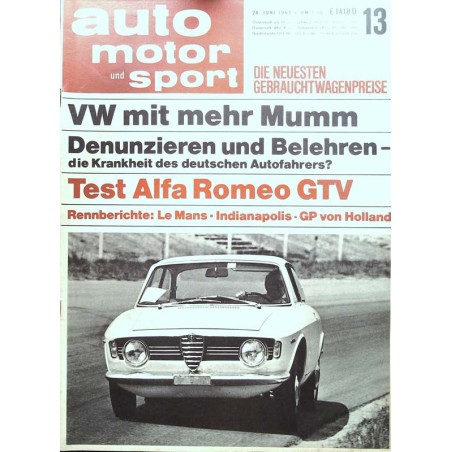 auto motor & sport Heft 13 / 24 Juni 1967 - Test Alfa Romeo GTV