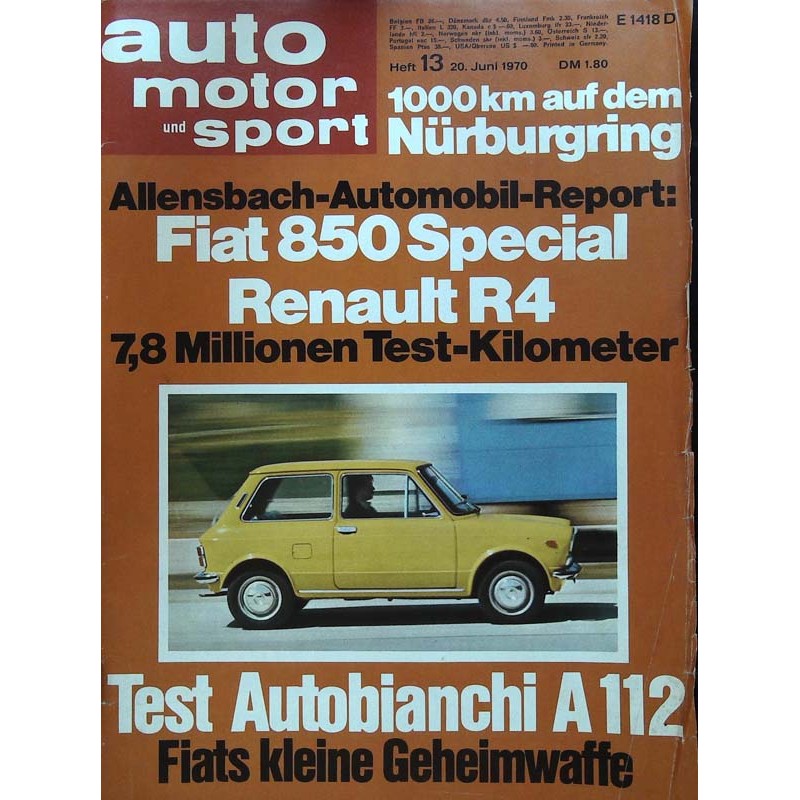 auto motor & sport Heft 13 / 20 Juni 1970 - Autobianchi A112