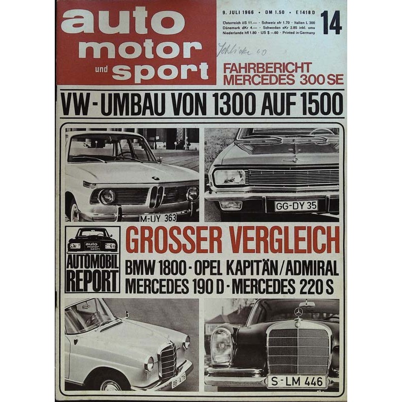 auto motor & sport Heft 14 / 9 Juli 1966 - Großer Vergleich