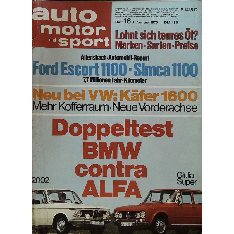 auto motor & sport Heft 16 / 1 August 1970 - BMW contra Alfa