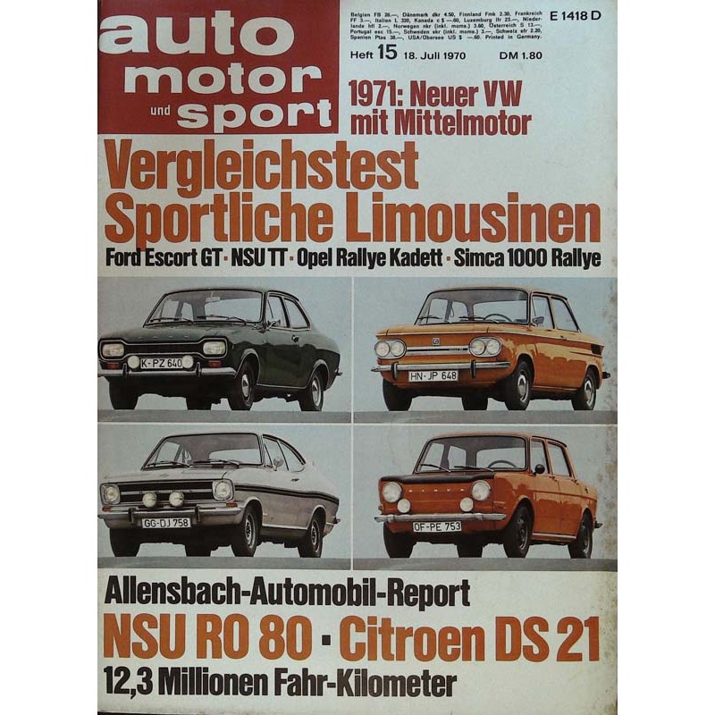 auto motor & sport Heft 15 / 18 Juli 1970 - Sportliche Limousinen