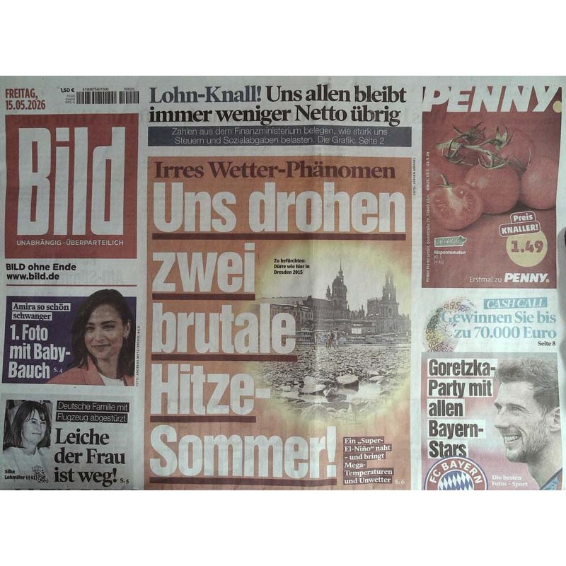 Bild Zeitung Freitag, 15 Mai 2026 - Irres Wetter-Phänomen
