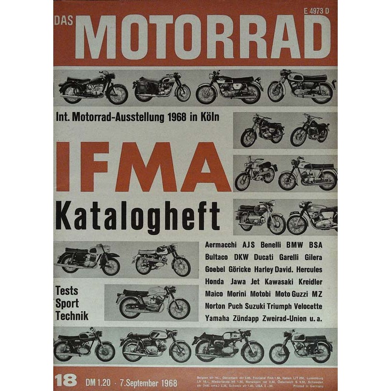 Das Motorrad Nr.18 / 7 September 1968 - IFMA Katalogheft
