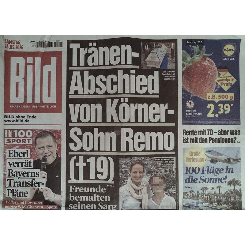 Bild Zeitung Samstag, 23 Mai 2026 - Körner-Sohn Remo