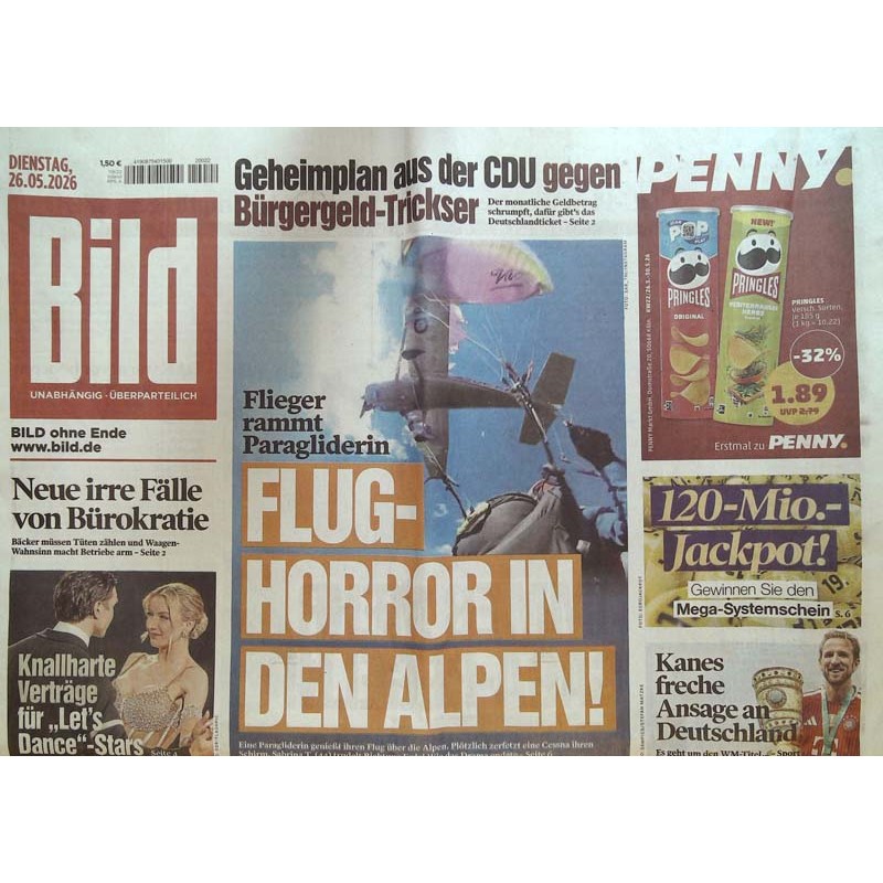 Bild Zeitung Dienstag, 26 Mai 2026 - Paragliderin gerammt!