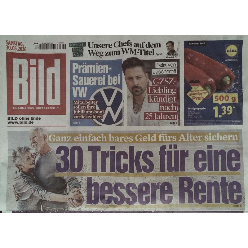 Bild Zeitung Samstag, 30 Mai 2026 - 30 Tricks für bessere Rente