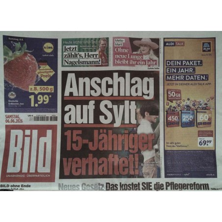 Bild Zeitung Samstag, 6 Juni 2026 - Anschlag auf Sylt