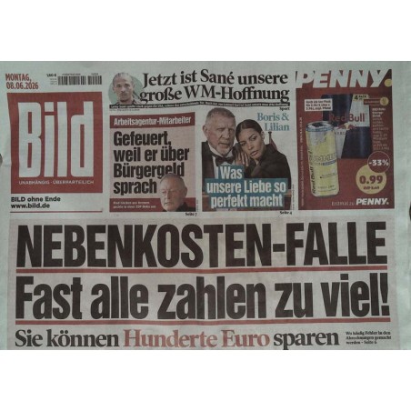 Bild Zeitung Montag, 8 Juni 2026 - Nebenkosten-Falle