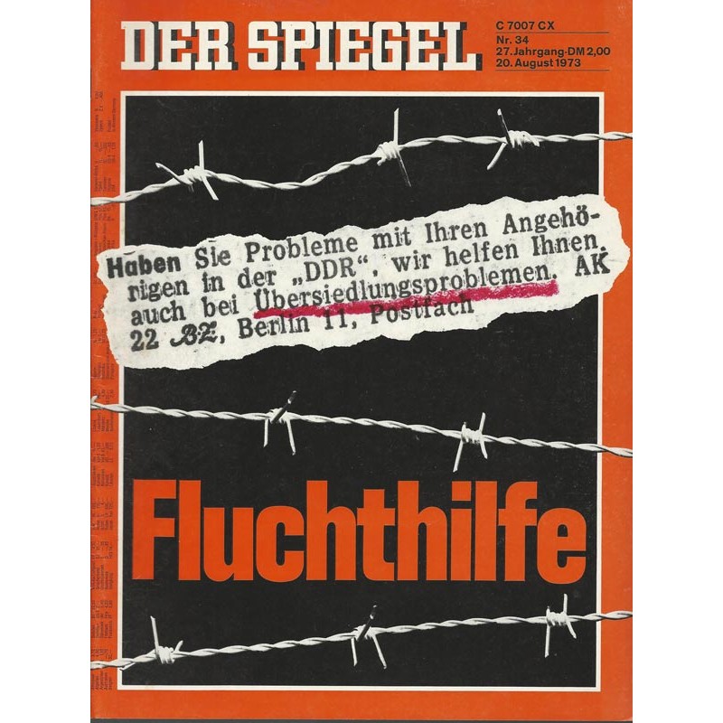 Der Spiegel Nr.34 / 20 August 1973 - Fluchthilfe