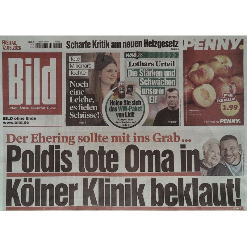Bildzeitung Freitag, 12 Juni 2026 - Poldis tote Oma