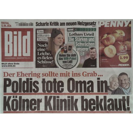 Bildzeitung Freitag, 12 Juni 2026 - Poldis tote Oma
