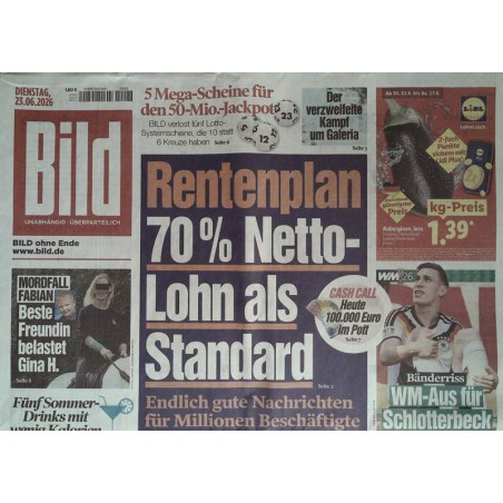 Bildzeitung Dienstag, 23 Juni 2026 - Rentenplan