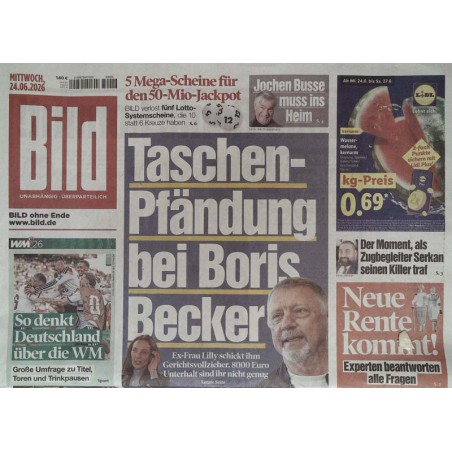 Bildzeitung Mittwoch, 24 Juni 2026 - Taschen-Pfändung