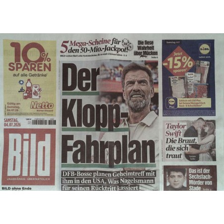 Bildzeitung Samstag, 4 Juli 2026 - Der Klopp Fahrplan