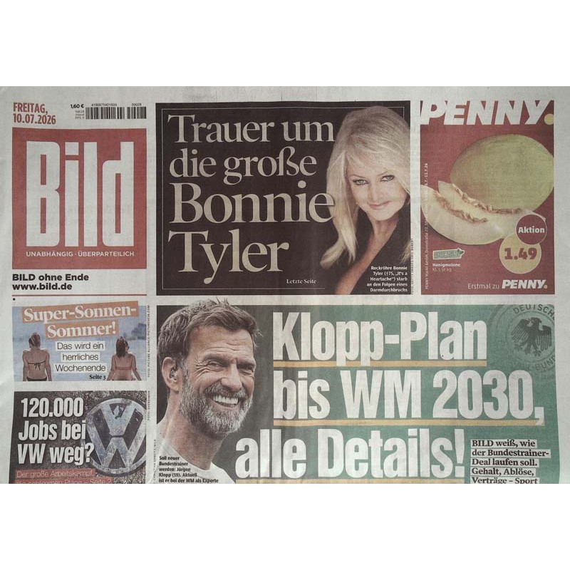 Bildzeitung Freitag, 10 Juli 2026 - Klopp-Plan bis WM 20230