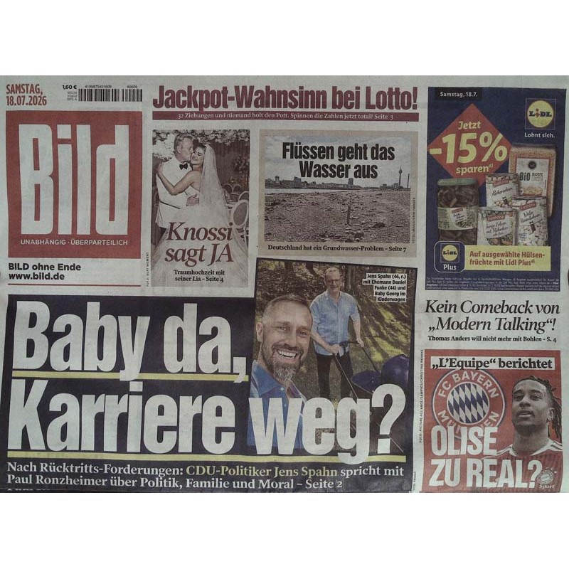 Bildzeitung Samstag, 18 Juli 2026 - Baby da, Karriere weg?
