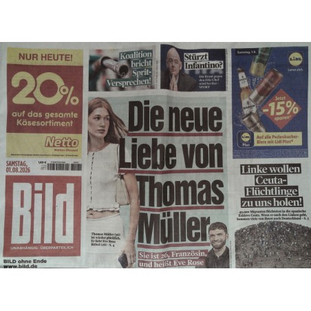 Bildzeitung Samstag, 1 August 2026 - Die neue von Thomas Müller