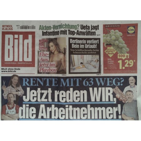 Bildzeitung Mittwoch, 5 August 2026 - Jetzt reden Arbeitnehmer!