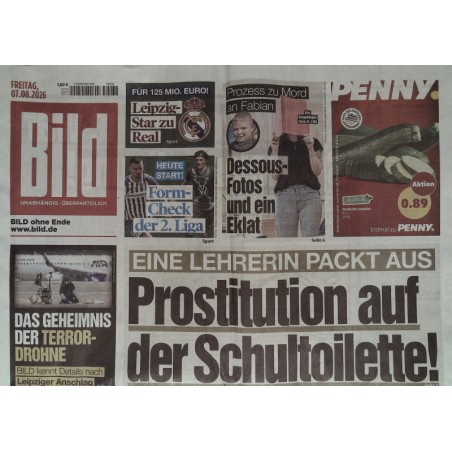 Bildzeitung Freitag, 7 August 2026 - Prostitution in der Schule