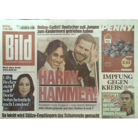 Bildzeitung Freitag, 21 August 2026 - Harry Hammer!