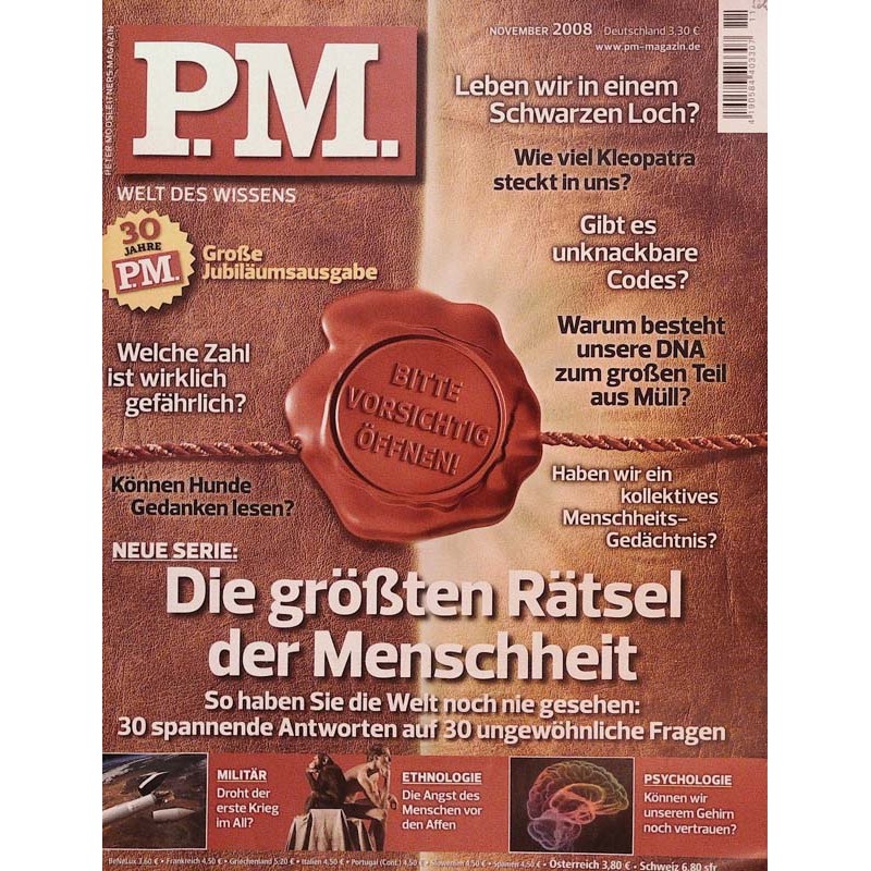 P.M. Ausgabe November 2008 - Rätsel der Menschheit