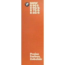 BMW R 90 S - von 1974 - Preisliste und Farben sowie Zubehör