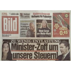 Bildzeitung Mittwoch, 2 September 2026 - Minister-Zoff um Steuern!