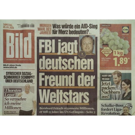 Bildzeitung Samstag, 5 September 2026 - FBI jagt deutschen