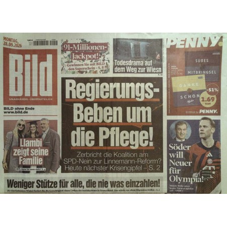 Bildzeitung Montag, 28 September 2026 - Regierungs-Beben