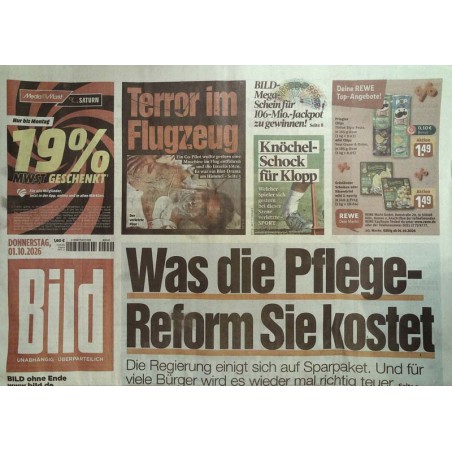 Bildzeitung Donnerstag, 1 Oktober 2026 - Kosten Pflege-Reform