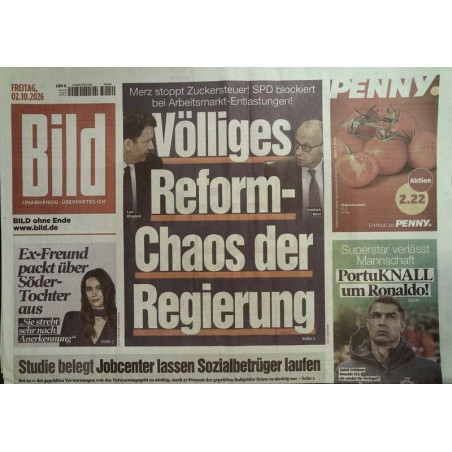 Bildzeitung Freitag, 2 Oktober 2026 - Reform-Chaos