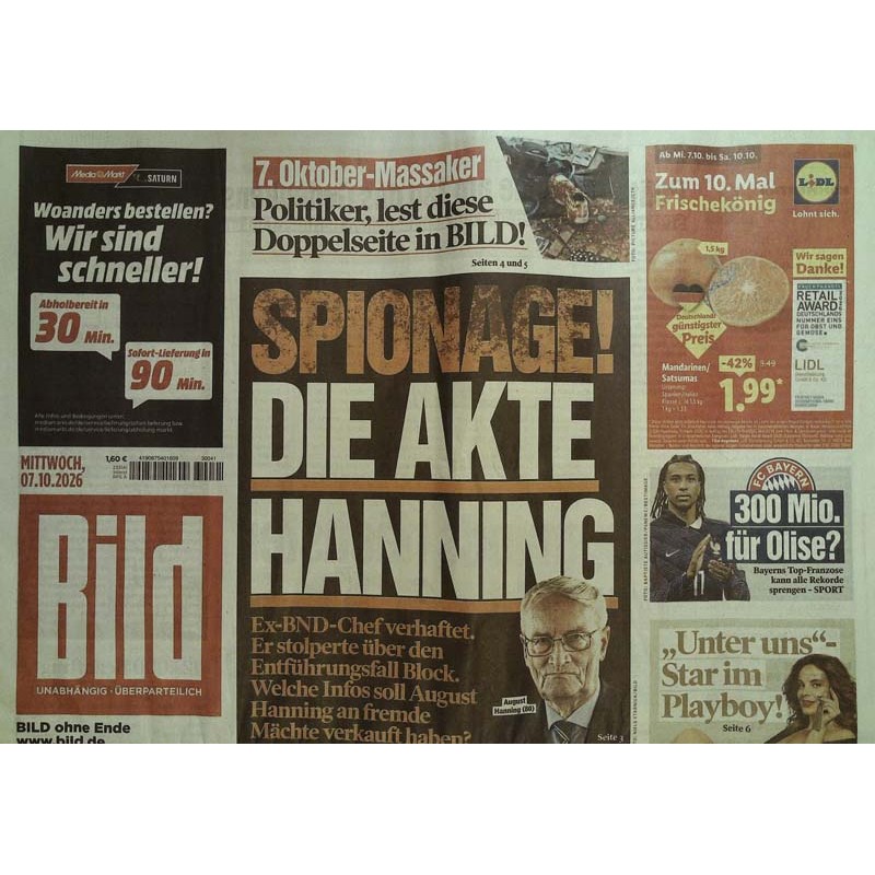 Bildzeitung Mittwoch, 7 Oktober 2026 - Die Akte Hanning