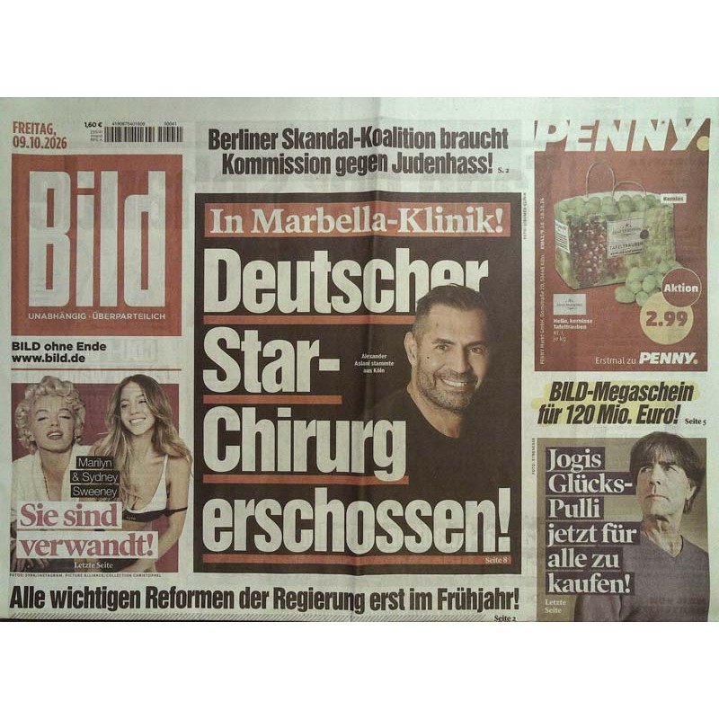 Bildzeitung Freitag, 9 Oktober 2026 - Alexander Aslani