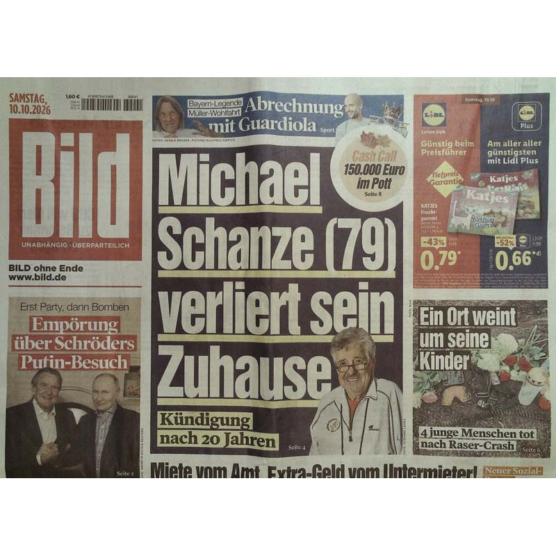 Bildzeitung Samstag, 10 Oktober 2026 - Michael Schanze