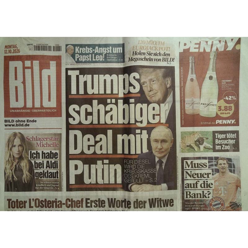 Bildzeitung Montag, 12 Oktober 2026 - Trumps Deal mit Putin