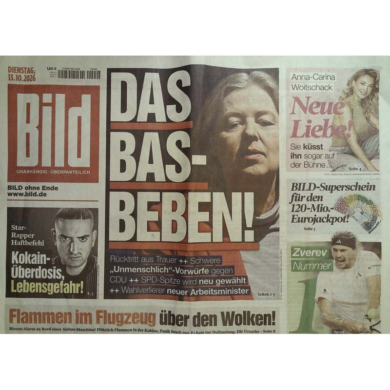 Bildzeitung Dienstag, 13 Oktober 2026 - Das Bas-Beben!
