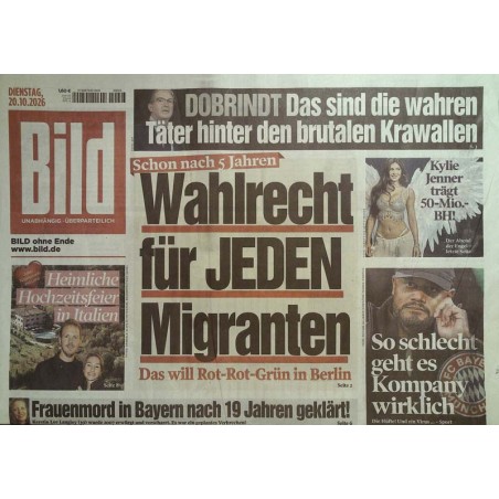 Bildzeitung Dienstag, 20 Oktober 2026 - Wahlrecht für Migranten